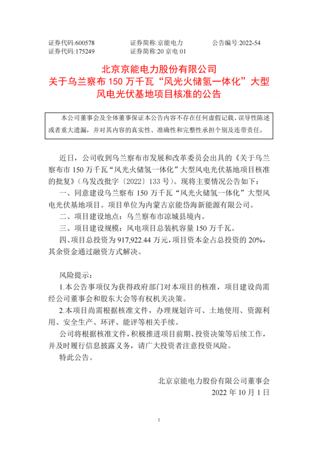 京能電力150萬千瓦“風(fēng)光火儲氫”基地獲批！