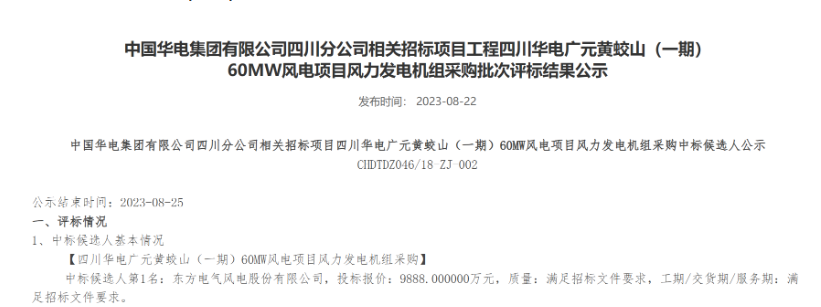 160MW！華電2個風(fēng)電項目候選人公示